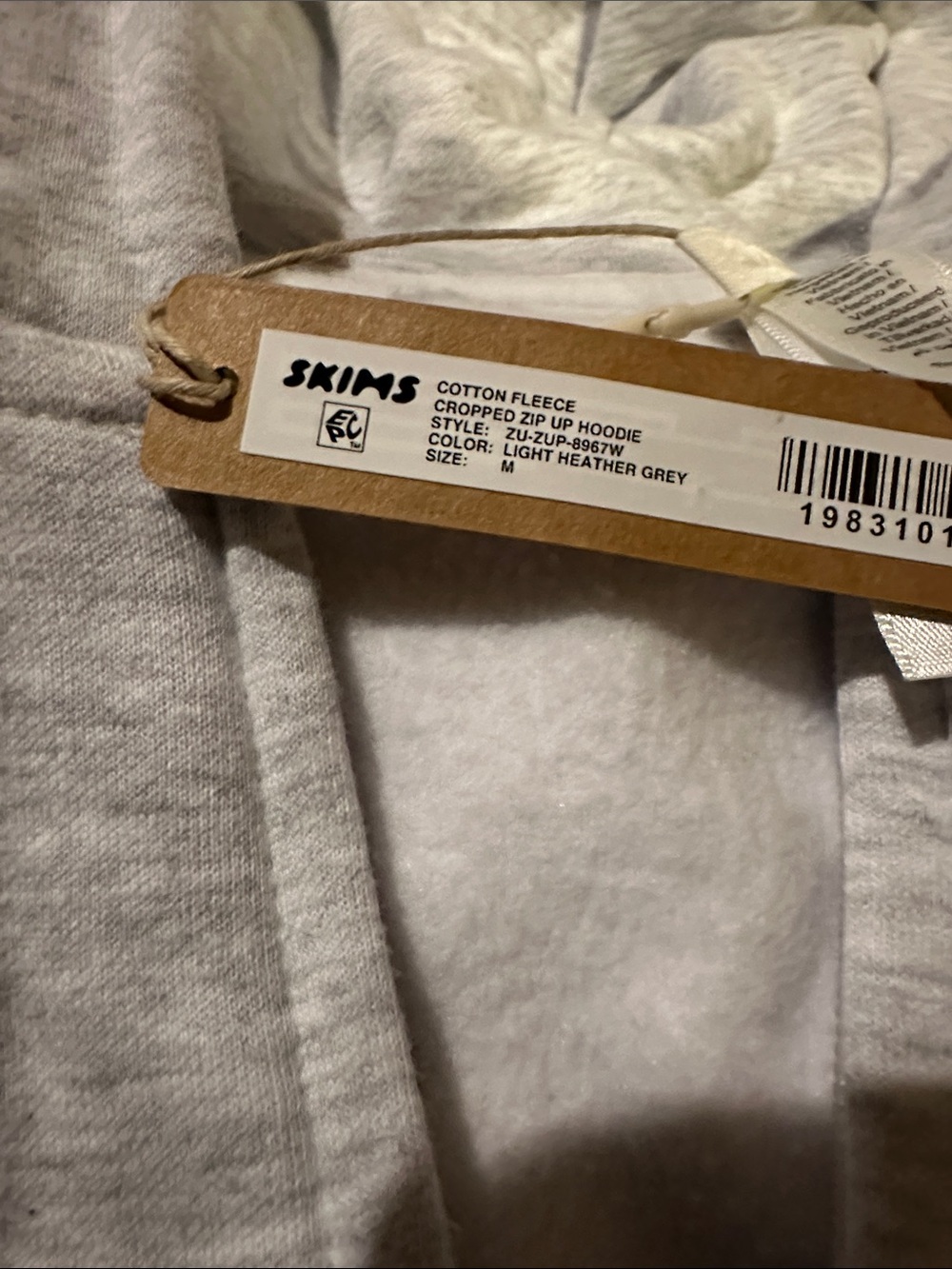 Skims cotton fleece cropped zip up Hoodie, light Heather grey size medium - Picture 5 of 7